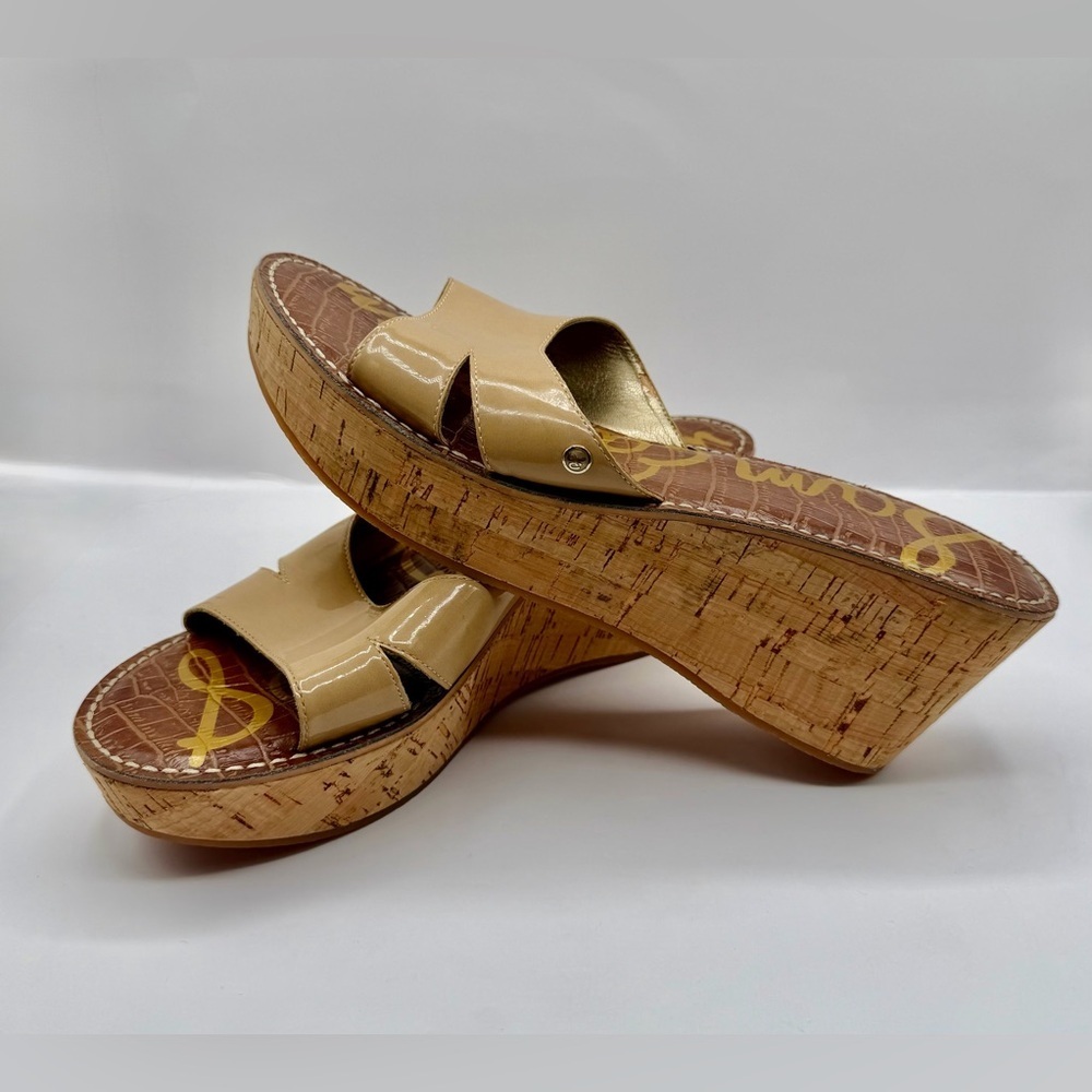 Sam Edelman Sandals 10M Cork Wedge Platform Beige Matte - Picture 4 of 11